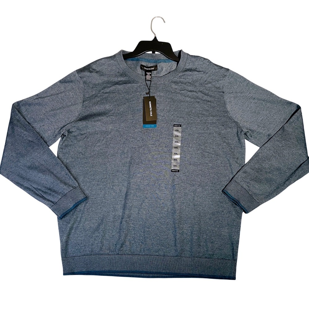 Kenneth Cole Men's‎ XXL Lightweight Sweater 4 Way Flex Blue Heather Crewneck NEW